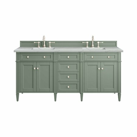 JAMES MARTIN VANITIES Brittany 72in Double Vanity, Smokey Celadon w/ 3 CM Ethereal Noctis Top 650-V72-SC-3ENC